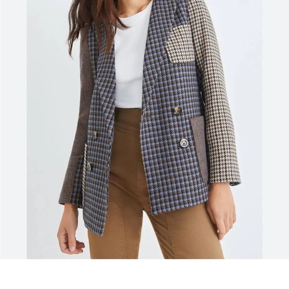 VERONICA BEARD | Faustine Dickey Houndstooth Mixed Media Jacket Blue Multi 00 - Picture 4 of 14